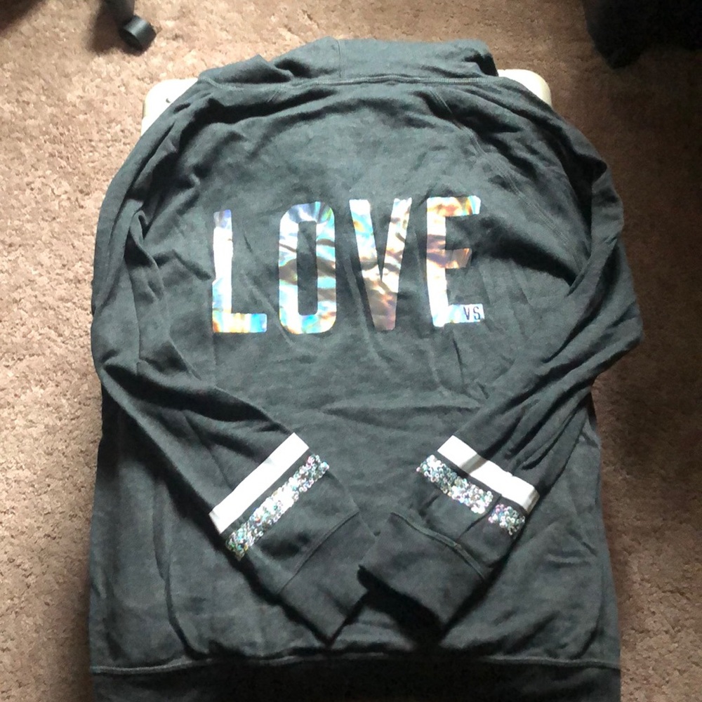 Victoria’s Secrete Gray “Love” hoodie with sequins